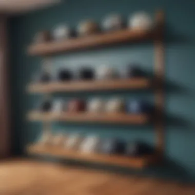 Chic Wooden Shelf for Cap Organization Wooden baseball cap storage shelf in a modern setting