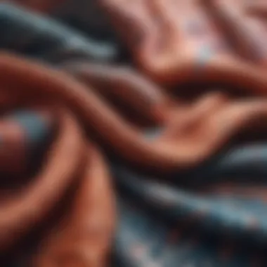 Close-up of soft fabric showcasing intricate textures and colors of a blanket sweatshirt