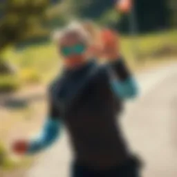 Cooling shawl arm sleeves in action during outdoor activities