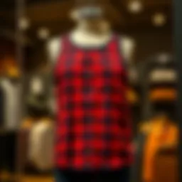 A stylish buffalo plaid tank top displayed on a mannequin.