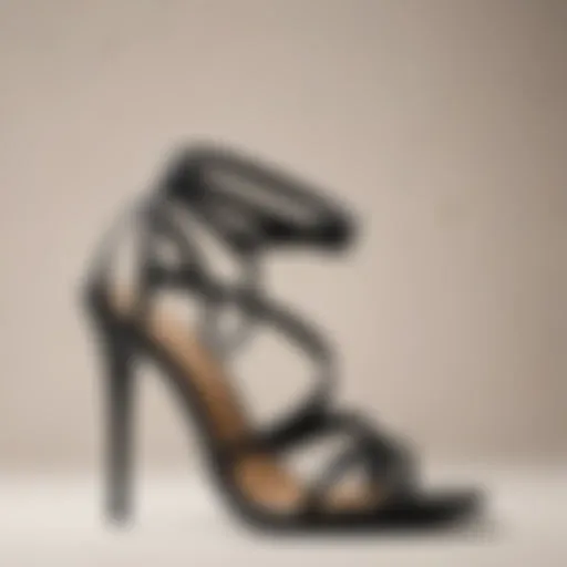 Elegant black strappy sandals displayed on a neutral background