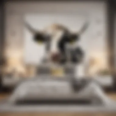 Stylish Bedroom with Cow Print Stylish bedroom featuring cow print wall decals as a focal point