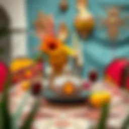 Vibrant Mexican table centerpiece adorned with traditional motifs and colorful textiles