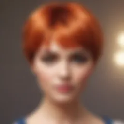 A vibrant pixie cut wig displayed on a mannequin