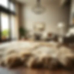 Luxurious rabbit fur area rug enhancing a modern living room