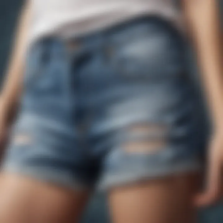 Close-up of trendy distressed denim shorts