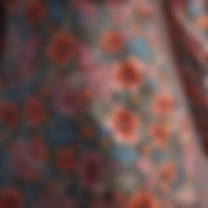 Close-up of the fabric texture of the ditsy floral split maxi dress, highlighting the intricate floral patterns.