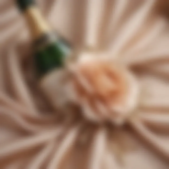 An exquisite champagne corsage displayed elegantly on a satin fabric.