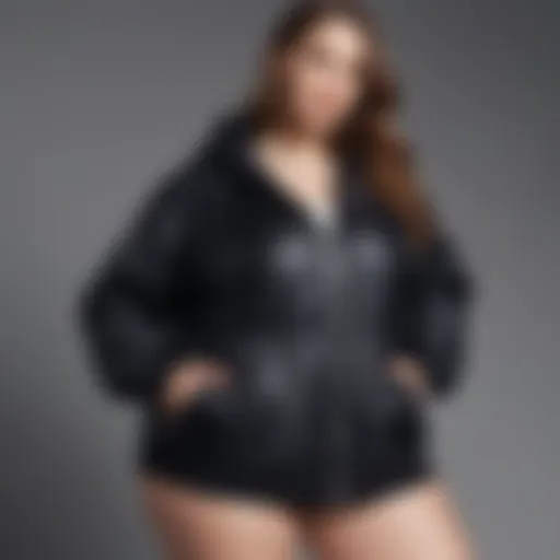 Stylish plus size black windbreaker on a model