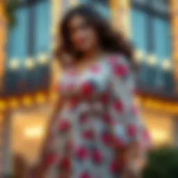 Elegant plus size mini dress in floral pattern