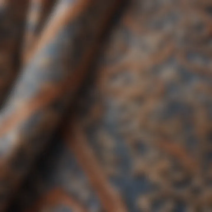 Close-up of intricate fabric patterns from vintage attire