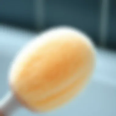 Close-up view of a silicone shower hair scrubber showing its texture