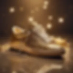 Glistening gold sparkle sneakers displayed on a stylish surface