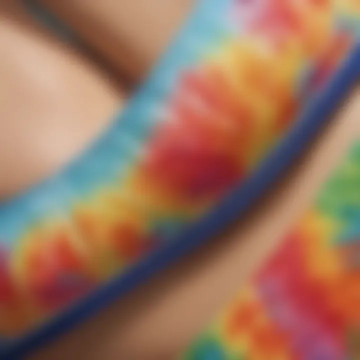 Close-up of the intricate tie dye patterns on a bikini