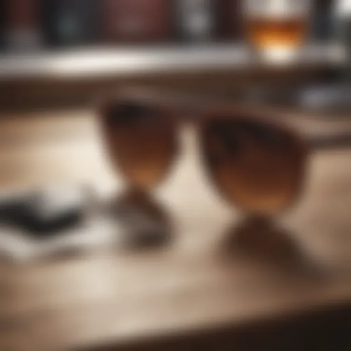 Stylish sunglasses displayed on a wooden surface