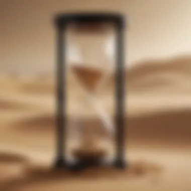 Close-up of sand flowing through a luxury hourglass