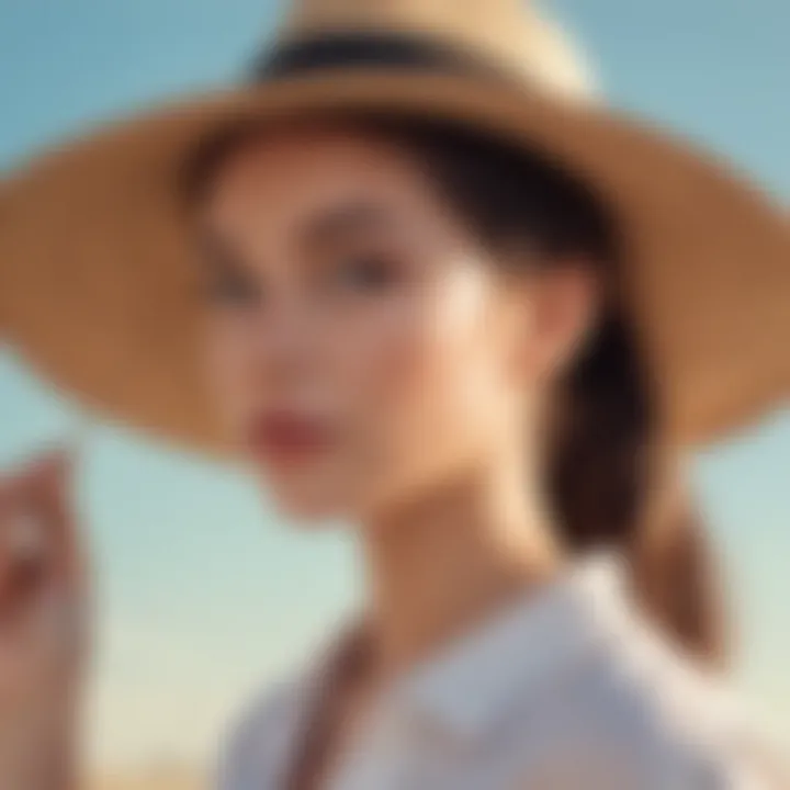 A model wearing a straw hat while having a ponytail, highlighting comfort and style.