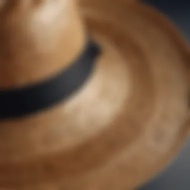 Close-up of a straw hat with a unique design, showcasing its texture and detail.