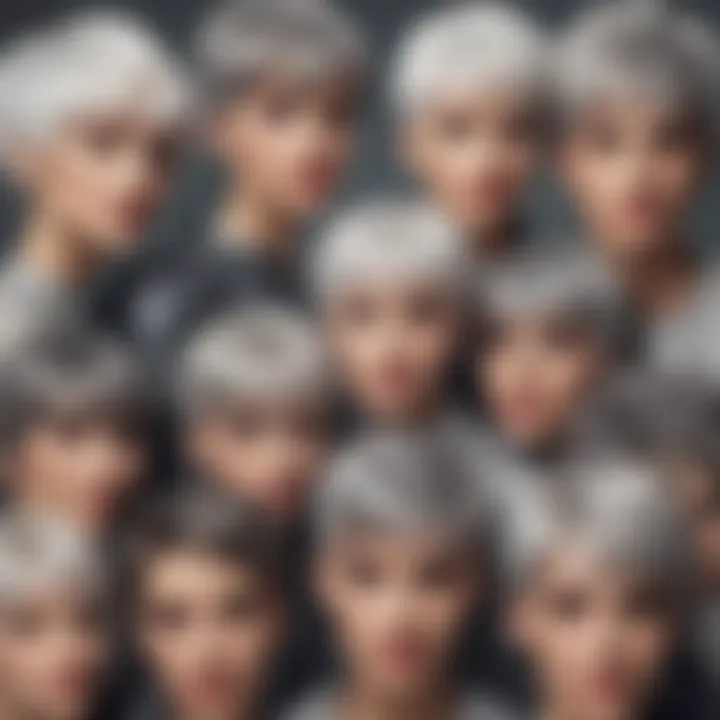 Diverse individuals sporting various short grey pixie wigs